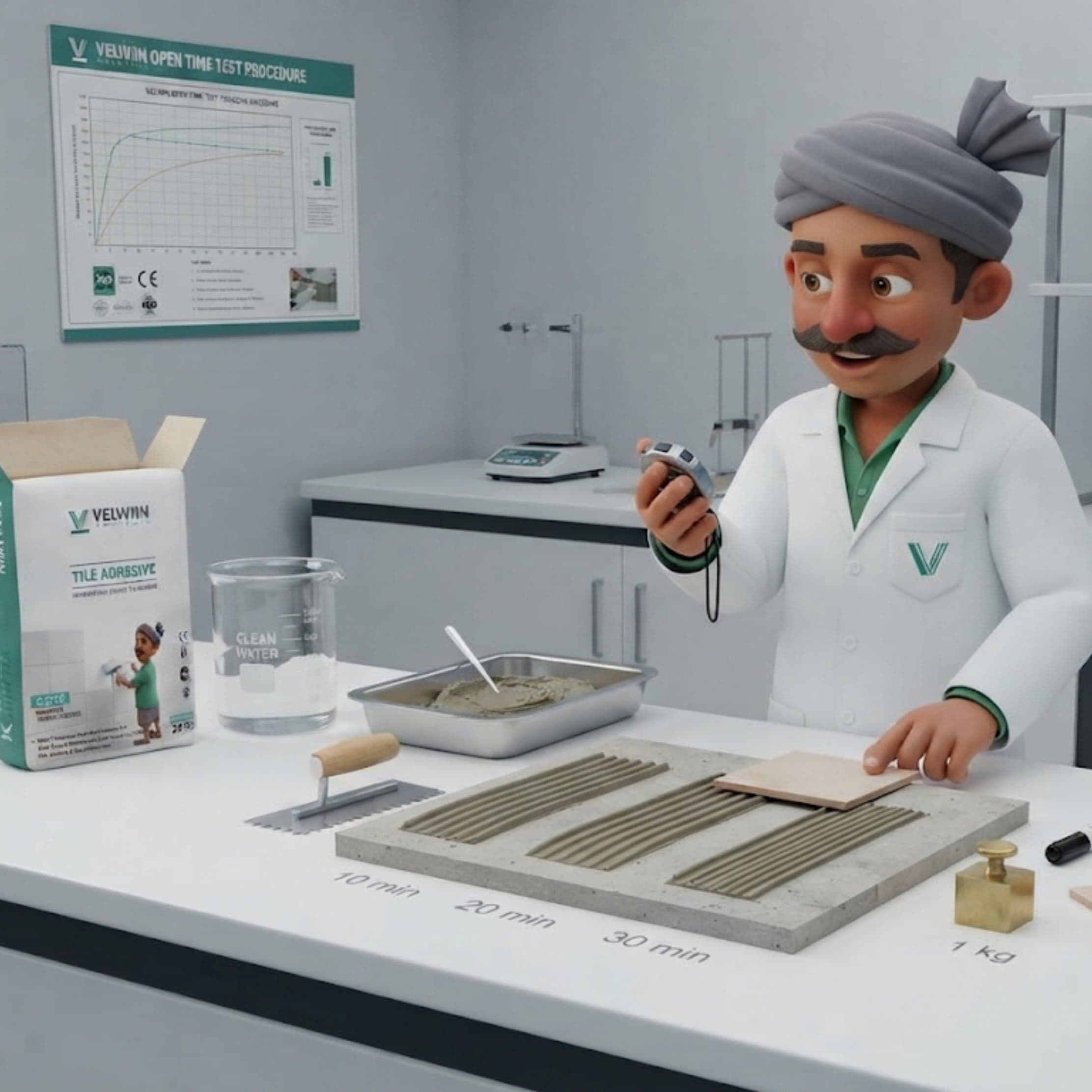 To determine the open time of tile adhesive according to standard laboratory testing methods